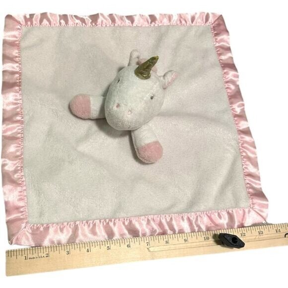 Cloud Island White Unicorn Infant Baby Security Blanket Pink Satin Trim Lovey - Picture 6 of 9